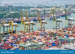 The Port Of Singapore Authority (PSA) Manages Busy Cargo Container Traffic At The Port Of Singapore Editorial Photo